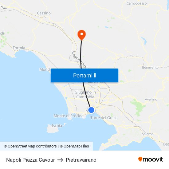 Napoli Piazza Cavour to Pietravairano map