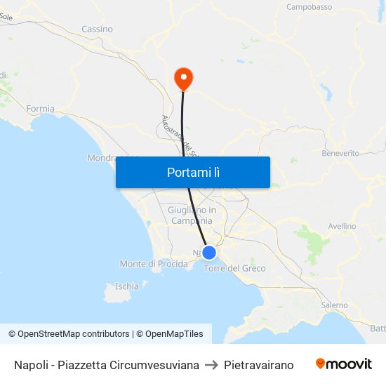 Napoli - Piazzetta Circumvesuviana to Pietravairano map