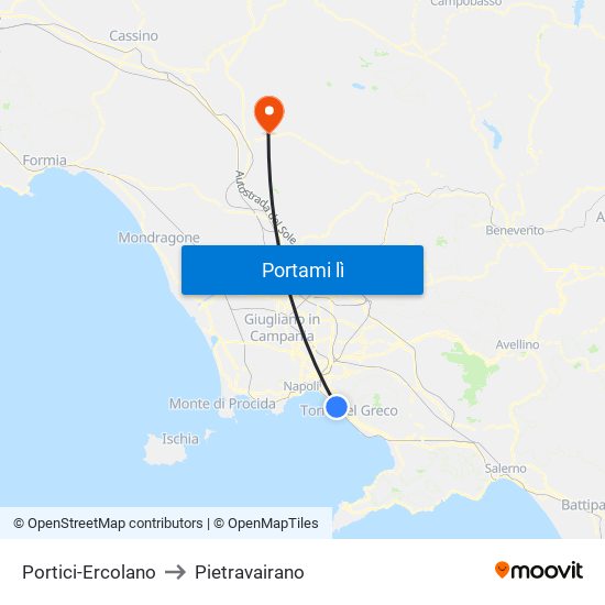 Portici-Ercolano to Pietravairano map