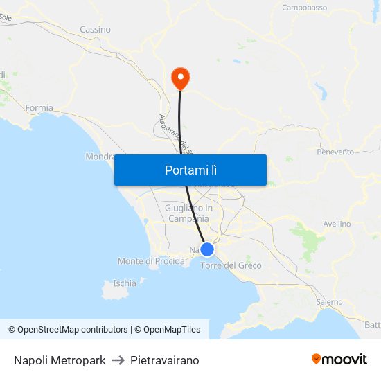 Napoli Metropark to Pietravairano map