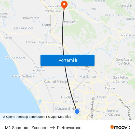 M1 Scampia - Zuccarini to Pietravairano map