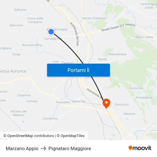 Marzano Appio to Pignataro Maggiore map