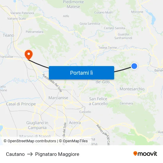 Cautano to Pignataro Maggiore map