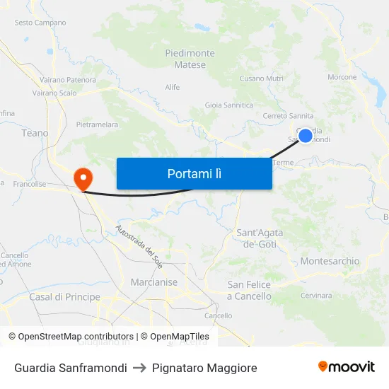 Guardia Sanframondi to Pignataro Maggiore map
