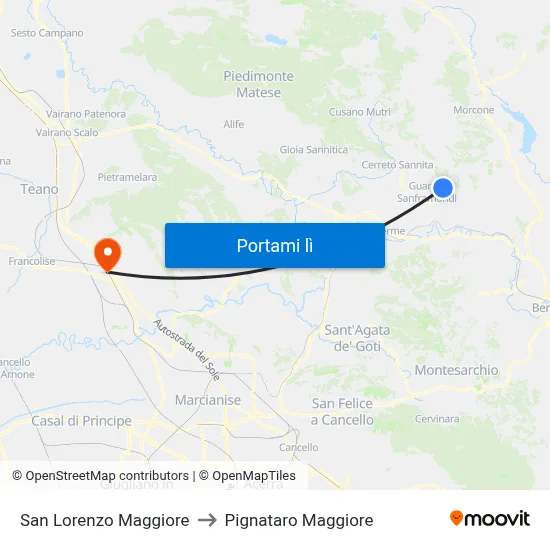 San Lorenzo Maggiore to Pignataro Maggiore map