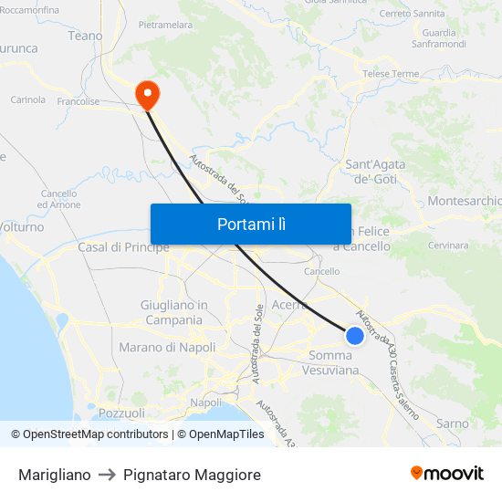 Marigliano to Pignataro Maggiore map