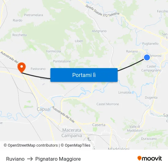 Ruviano to Pignataro Maggiore map