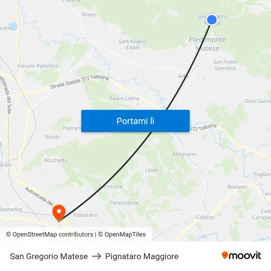 San Gregorio Matese to Pignataro Maggiore map