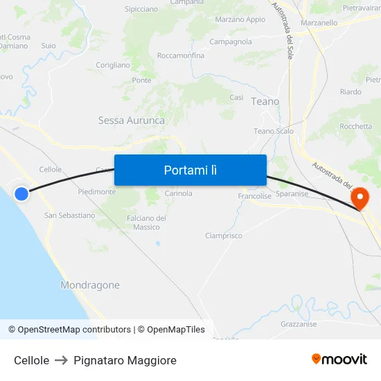 Cellole to Pignataro Maggiore map