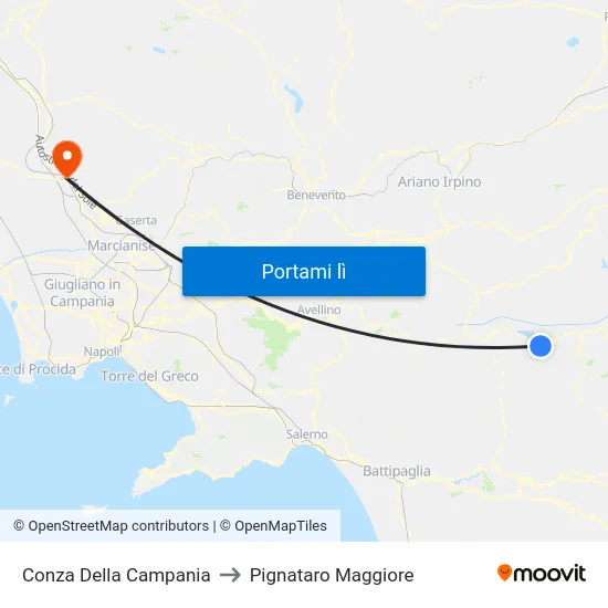 Conza Della Campania to Pignataro Maggiore map