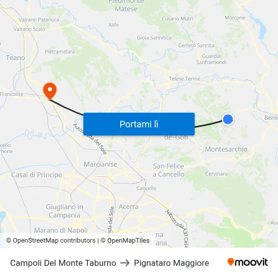 Campoli Del Monte Taburno to Pignataro Maggiore map