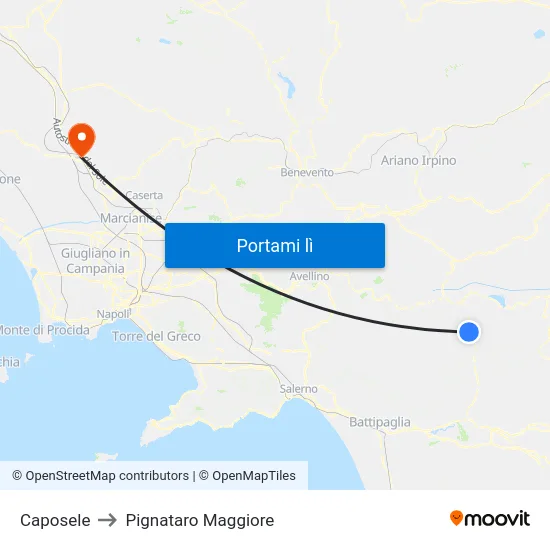 Caposele to Pignataro Maggiore map