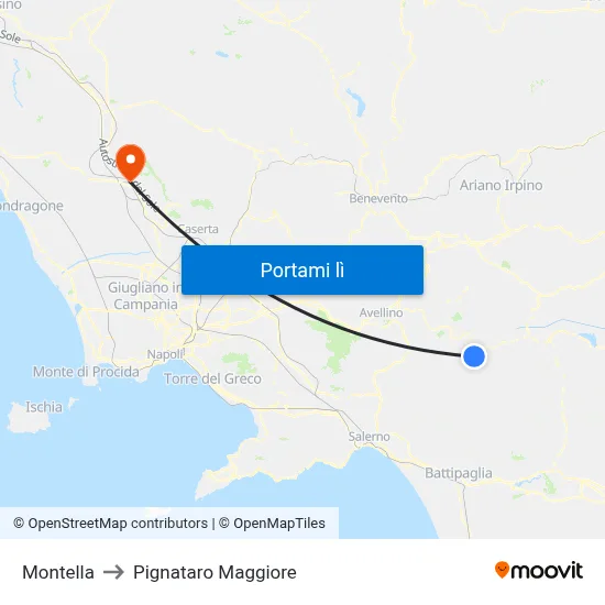 Montella to Pignataro Maggiore map