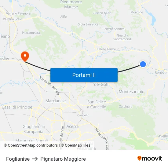 Foglianise to Pignataro Maggiore map