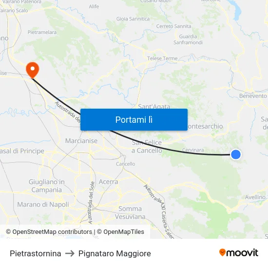 Pietrastornina to Pignataro Maggiore map
