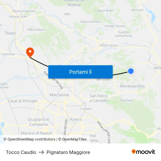 Tocco Caudio to Pignataro Maggiore map