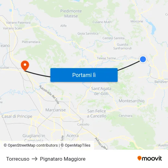 Torrecuso to Pignataro Maggiore map