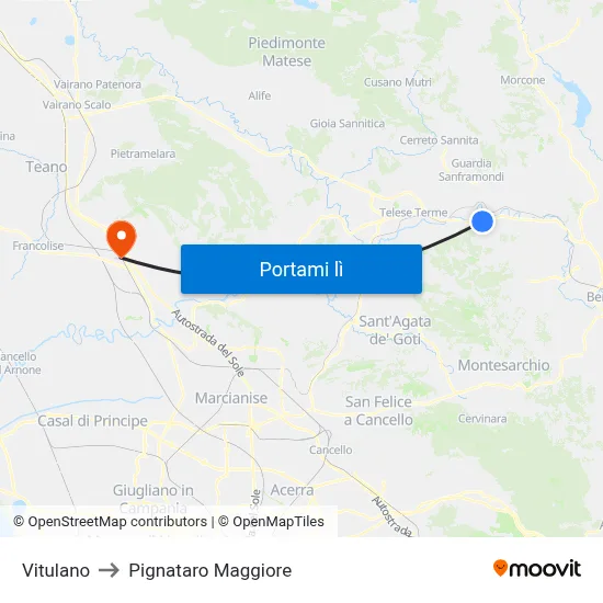 Vitulano to Pignataro Maggiore map