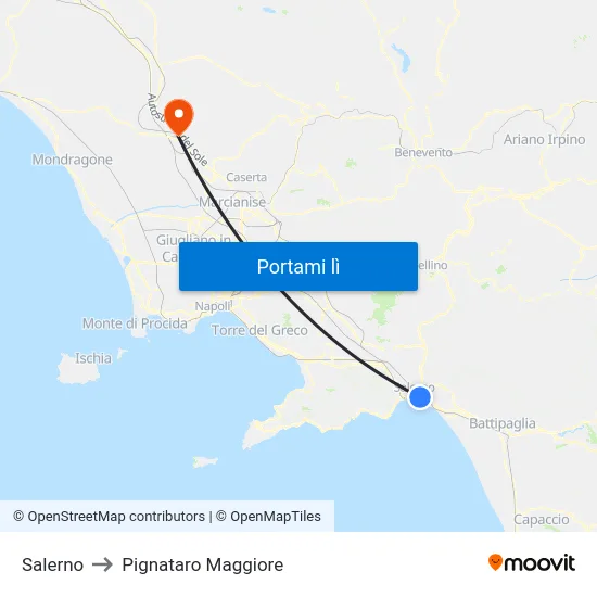 Salerno to Pignataro Maggiore map