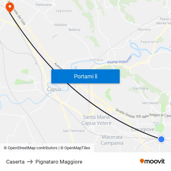 Caserta to Pignataro Maggiore map