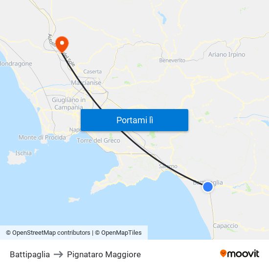 Battipaglia to Pignataro Maggiore map