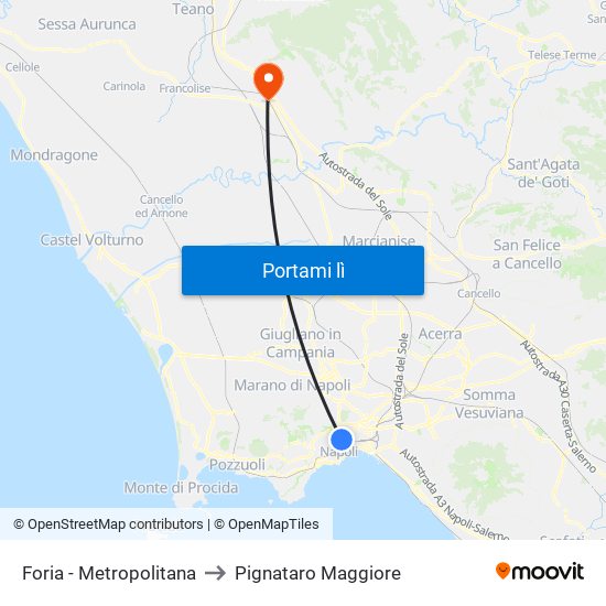 Foria - Metropolitana to Pignataro Maggiore map