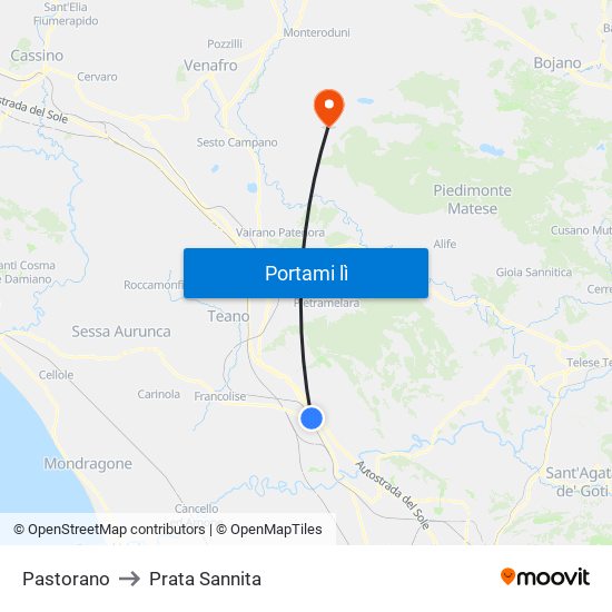 Pastorano to Prata Sannita map