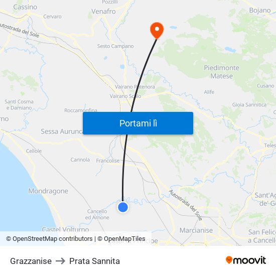 Grazzanise to Prata Sannita map