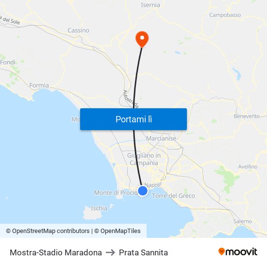 Mostra-Stadio Maradona to Prata Sannita map