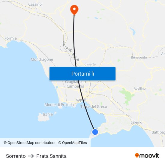 Sorrento to Prata Sannita map