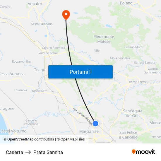 Caserta to Prata Sannita map