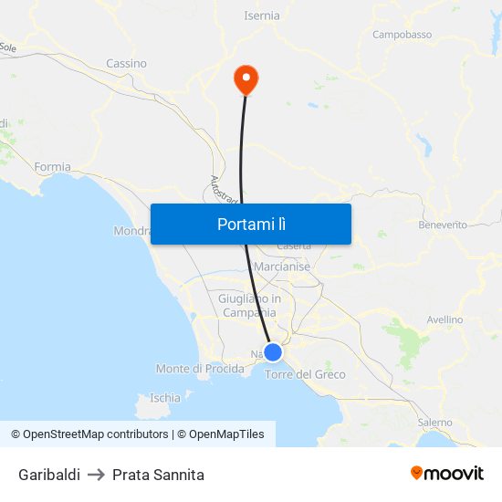 Garibaldi to Prata Sannita map