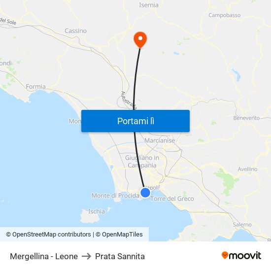 Mergellina - Leone to Prata Sannita map