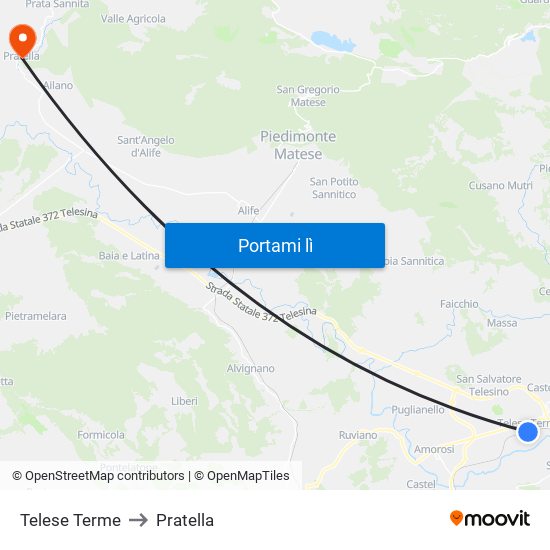 Telese Terme to Pratella map