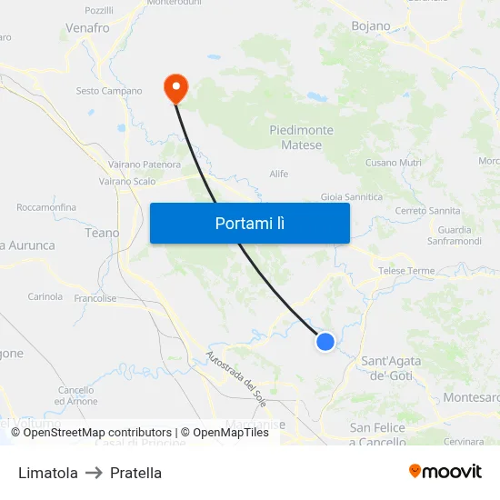 Limatola to Pratella map