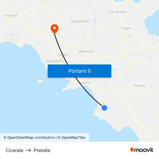 Cicerale to Pratella map