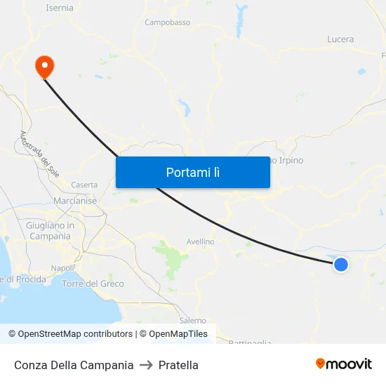 Conza Della Campania to Pratella map