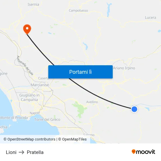 Lioni to Pratella map