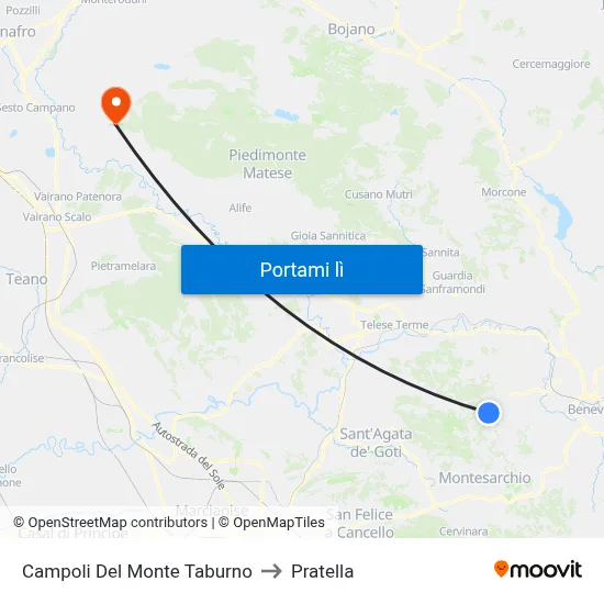 Campoli Del Monte Taburno to Pratella map