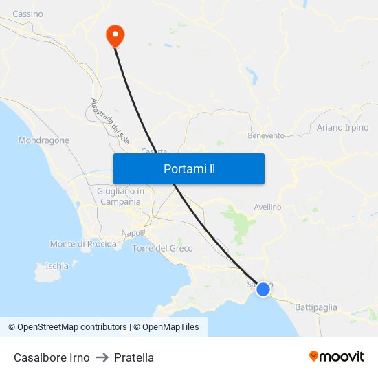 Casalbore Irno to Pratella map