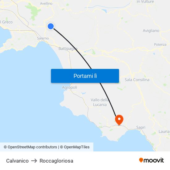 Calvanico to Roccagloriosa map