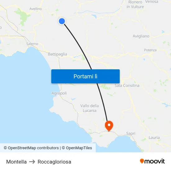 Montella to Roccagloriosa map