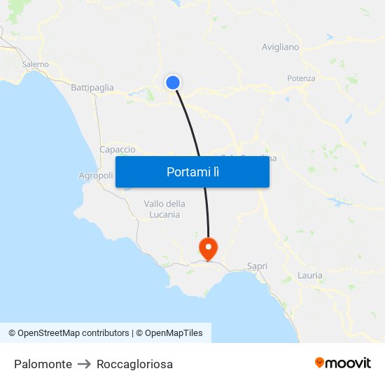 Palomonte to Roccagloriosa map