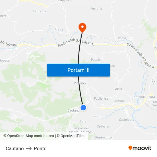 Cautano to Ponte map