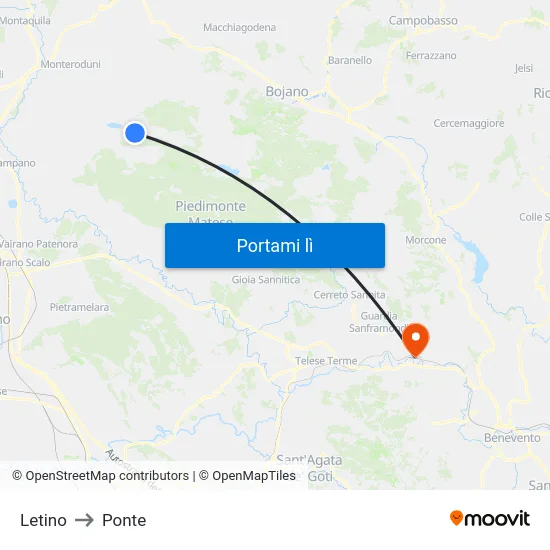 Letino to Ponte map
