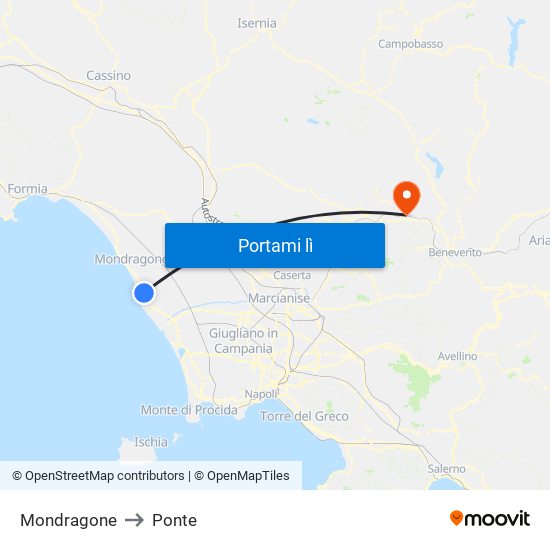 Mondragone to Ponte map