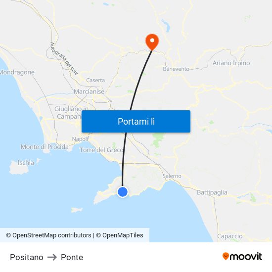 Positano to Ponte map
