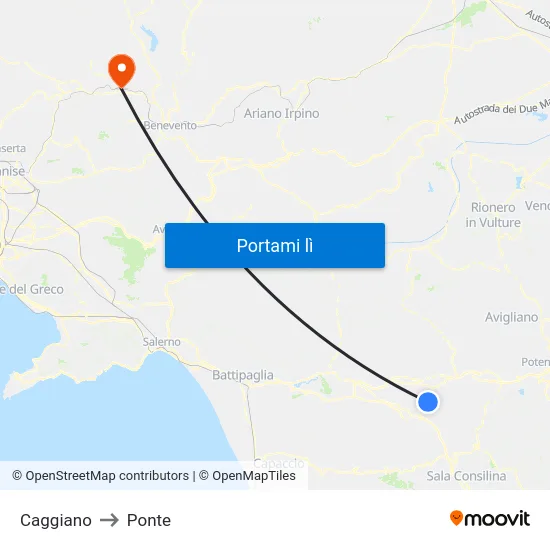 Caggiano to Ponte map