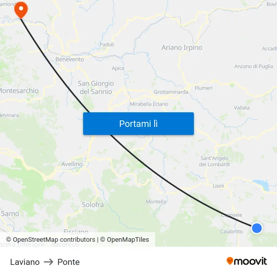 Laviano to Ponte map