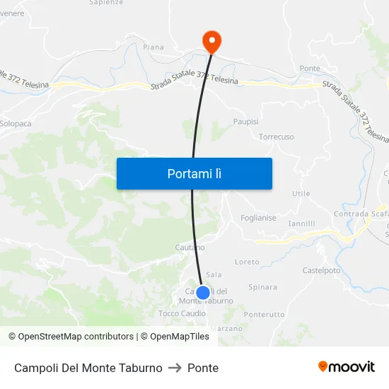 Campoli Del Monte Taburno to Ponte map